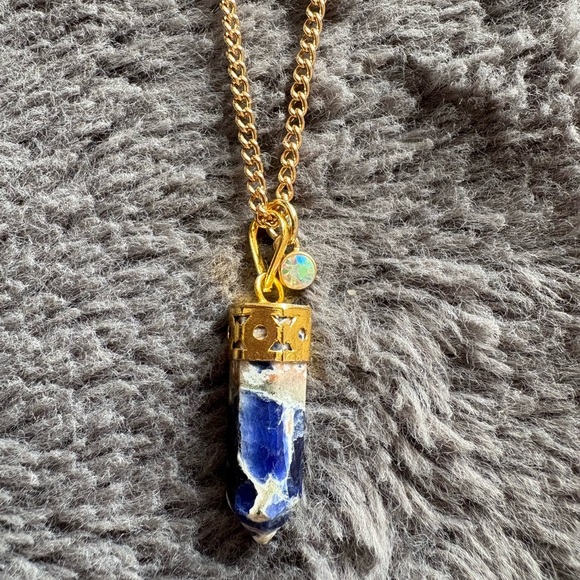 Bri Bee Store Jewelry - Handcrafted Gold Blue Sodalite Pendant 16” Necklace